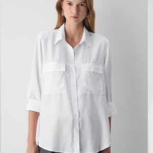 Babaton Aritzia White Utility Shirt Flat Pockets Career Office Closet Staple SM